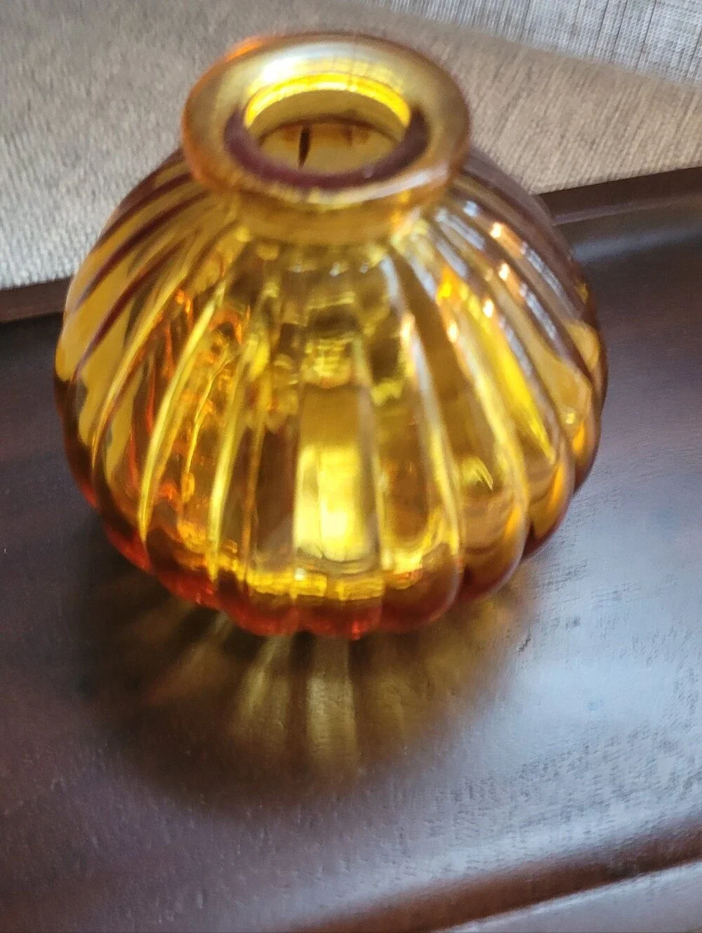 Ribbed Amber Glass Accent Vase